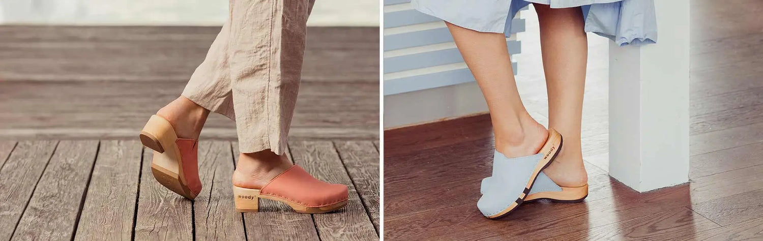 Clogs von woody Schuhe. die Holzschuhe mit biegsamer, flexibler Holzsohle aus Österrreich. Handgemachte Holzschuhe und Holzclogs