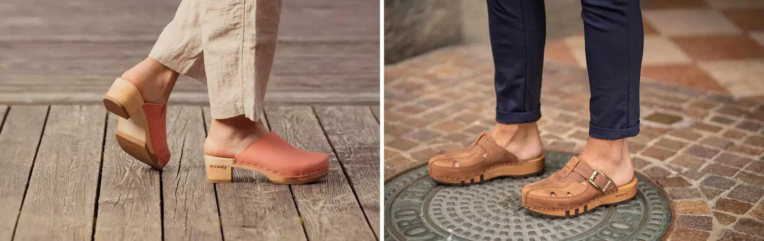 Clogs von woody Schuhe. die Holzschuhe mit biegsamer, flexibler Holzsohle aus Österrreich. Handgemachte Holzschuhe und Holzclogs