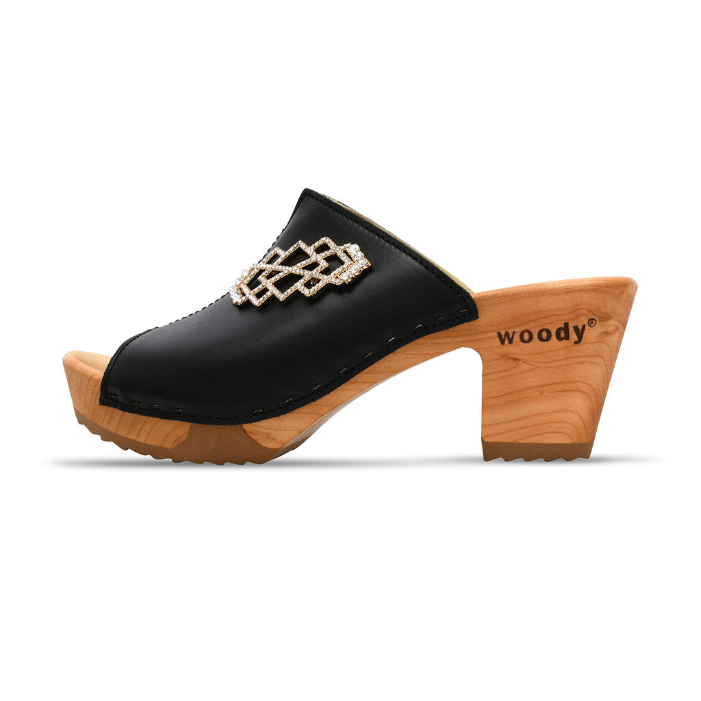 Leyla Heeled Clog Mules with flexible wooden sole woody®