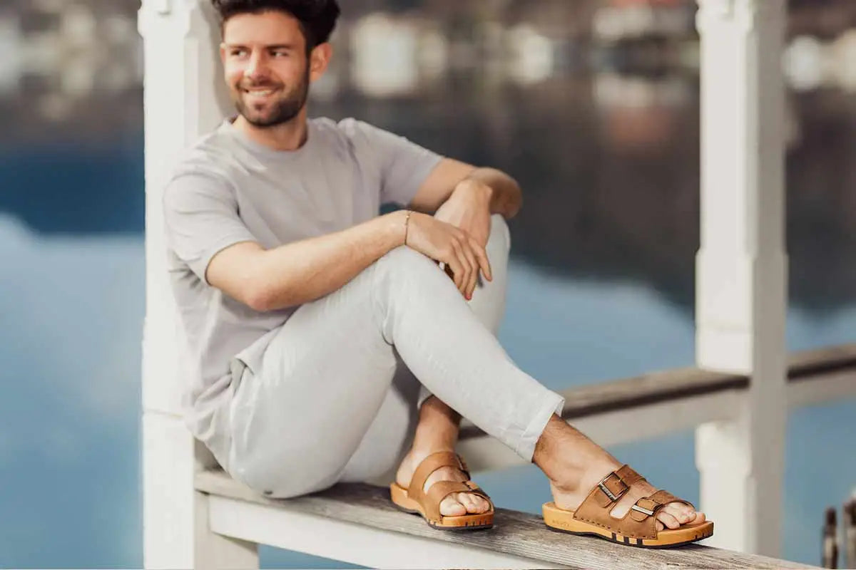 woody pantoletten herren biegsame holzsohle clogs