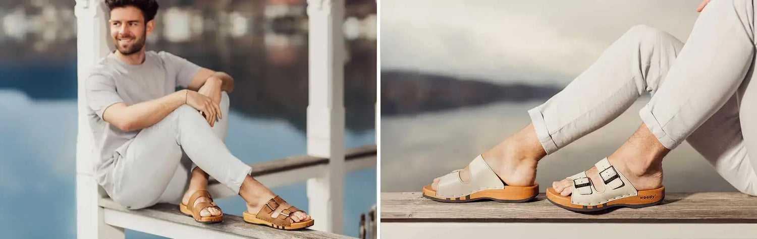 woody pantoletten herren biegsame holzsohle clogs