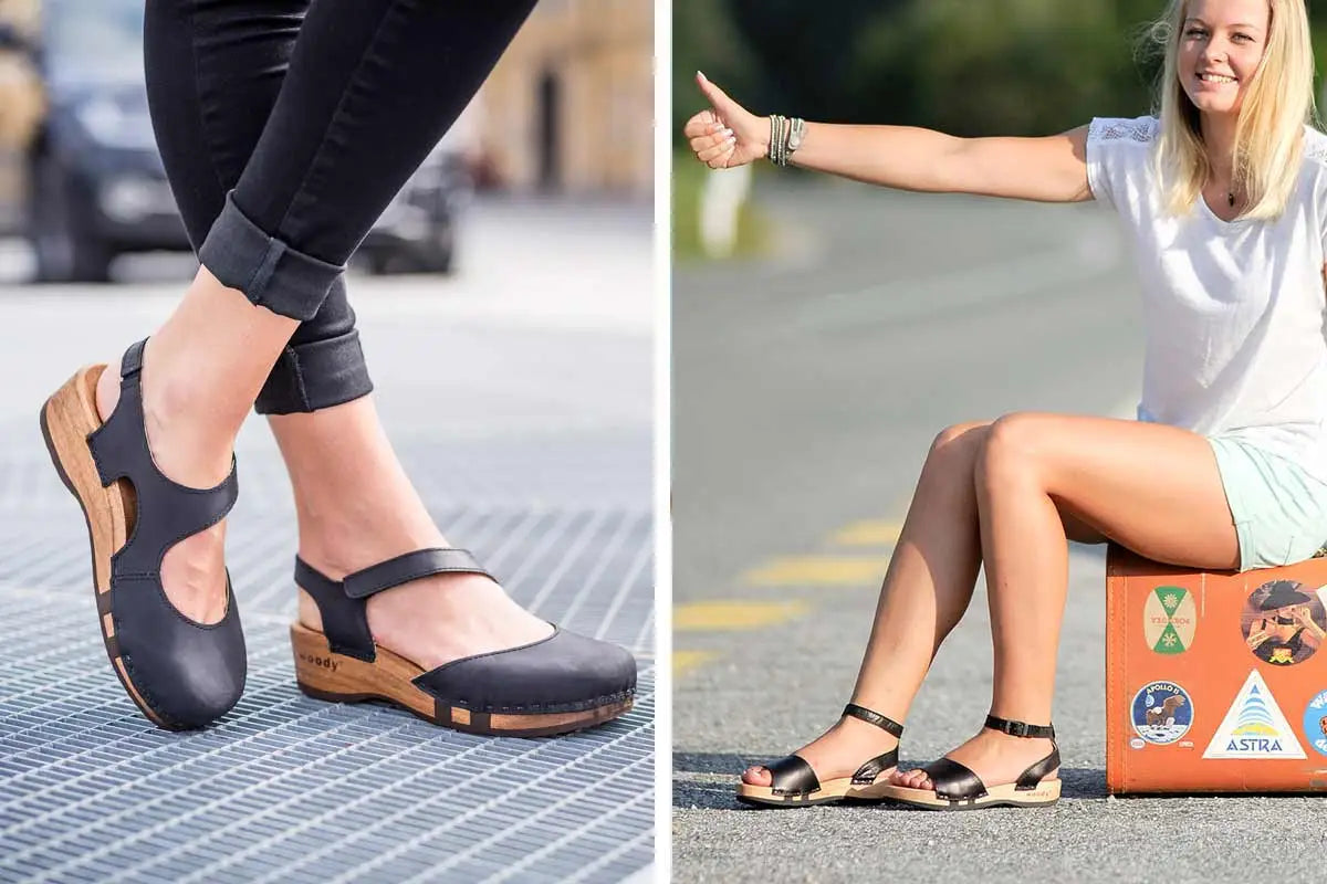 Holzschuhe Holzsandalen, Holz Sandalen kaufen, Holz Clogs, Damensandalen, Damen Clogs, Sandalen aus Leder mit Holzsohle mit biegsamer Holzsohle. Holz Clogs kaufen, Holzschuhe, Woody Schuhe Österreich. Schuhe mit Holzsohle. Frauen Holz Schuhe kaufen.