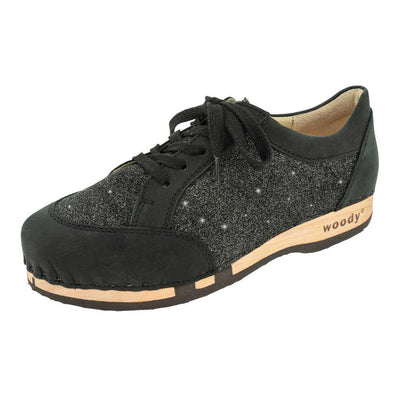 [Nero-Argento] Clogs Damen Sneaker Mary Schwarz glitzer woody Schuhe, Damen Sneaker Clogs, Damenclogs