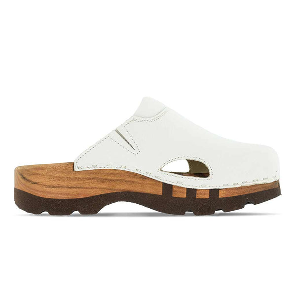 Clogs Damen und Clogs Herren Lissabon woody Holzclog als Unisex Clog lissabon, arbeits-clogs unisex und biegsamer nachhaltiger holzsohle, farbe: weiss, holzclogs woody, woody schuhe, woody shoes, handgemachte holzschuhe aus österreich, kärnten