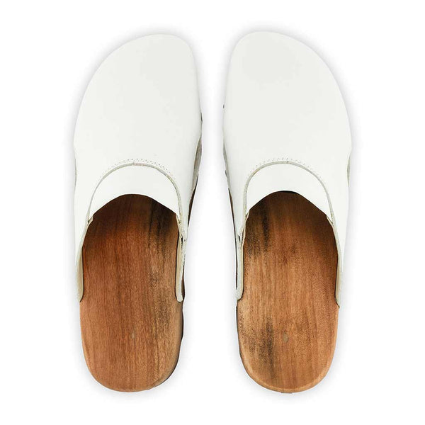 Clogs Damen und Clogs Herren Lissabon woody Holzclog als Unisex Clog bestellen. lissabon, arbeits-clogs unisex und biegsamer nachhaltiger holzsohle, farbe: weiss, holzclogs woody, woody schuhe, woody shoes, handgemachte holzschuhe aus österreich, kärnten