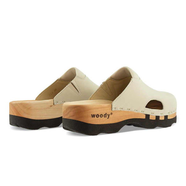 Clogs Damen und Herren Lissabon woody Holzclog als Unisex Clog creme lissabon, arbeits-clogs unisex und biegsamer nachhaltiger holzsohle, farbe: creme, holzclogs woody, woody schuhe, woody shoes, handgemachte holzschuhe aus österreich, kärnten