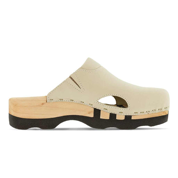 Clogs Damen und Herren Lissabon woody Holzclog als Unisex Clog creme lissabon, arbeits-clogs unisex und biegsamer nachhaltiger holzsohle, farbe: creme, holzclogs woody, woody schuhe, woody shoes, handgemachte holzschuhe aus österreich, kärnten
