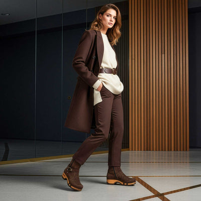 [Chocolate] Kim-Damen-Clog-Stiefelette-woody-farbe: chocolate (braun), ganzjahres schuhe, kalbslederfutter