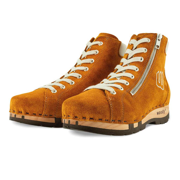Roxy Clogs Damen Sneaker Papaya woody Schuhe, Damen Sneaker Clogs, Damenclogs roxy, clog sneakers für damen mit hohem schaft und biegsamer nachhaltiger holzsohle, farbe: papya-creme (orange-naturweiss), holzclogs woody, woody schuhe, woody shoes, handgemachte holzschuhe aus österreich, kärnten