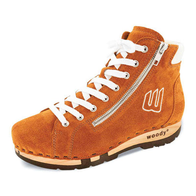 [Papaya-Creme] Roxy Clogs Damen Sneaker Papaya woody Schuhe, Damen Sneaker Clogs, Damenclogs roxy, clog sneakers für damen mit hohem schaft und biegsamer nachhaltiger holzsohle, farbe: papaya-creme (orange-naturweiss), holzclogs woody, woody schuhe, woody shoes, handgemachte holzschuhe aus österreich, kärnten