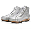 Roxy Clogs Damen Sneaker Silber von woody Schuhe. Clogs Damen, Damensneaker. roxy, clog sneakers für damen mit hohem schaft und biegsamer nachhaltiger holzsohle, farbe: silber (glattleder), holzclogs woody, woody schuhe, woody shoes, handgemachte holzschuhe aus österreich, kärnten