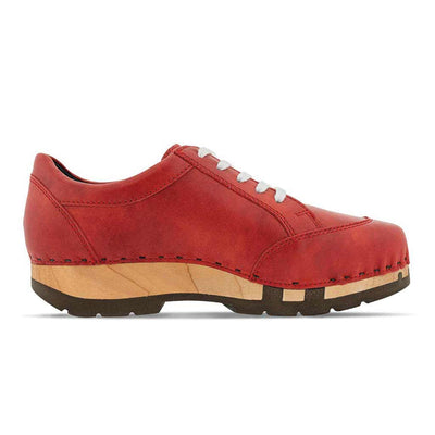 [Rosso] abby, clog sneakers damen mit biegsamer nachhaltiger holzsohle, farbe: rosso (rot), holzclogs woody, woody schuhe, woody shoes, handgemachte holzschuhe aus österreich, kärnten