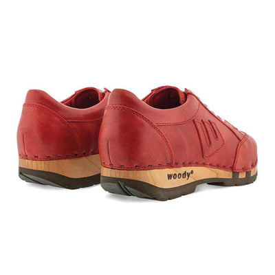 [Rosso] abby, clog sneakers damen mit biegsamer nachhaltiger holzsohle, farbe: rosso (rot), holzclogs woody, woody schuhe, woody shoes, handgemachte holzschuhe aus österreich, kärnten