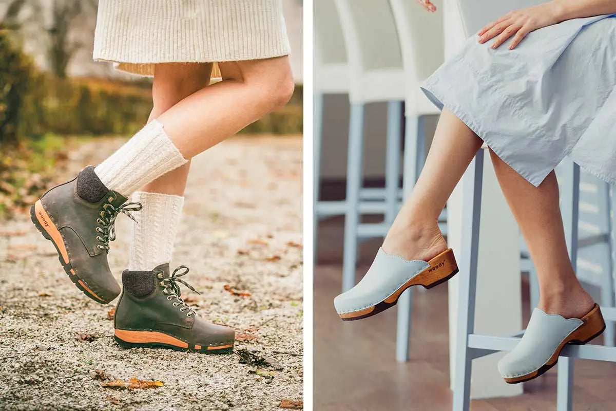 woody Holzschuhe f r Damen mit der biegsamer Holzsohle
