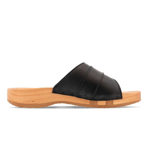 [Schwarz mit Schmuck] Amira Damen Clog Pantolette – elegant, mit biegsamer Sohle aus nachhaltigem Weidenholz, Farbe: schwarz (mit silberner und strassbesetzter Schnalle)