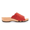 anna-farbe: rosso alias rot, damen clog pantolette mit biegsamer nachhaltiger weidenholzsohle, holzclogs woody, woody schuhe, woody shoes, handgemachte holzschuhe aus österreich, kärnten