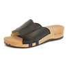 anna-farbe: schwarz, damen clog pantolette mit biegsamer nachhaltiger weidenholzsohle, holzclogs woody, woody schuhe, woody shoes, handgemachte holzschuhe aus österreich, kärnten