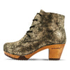 [Noirgold] anne clog stiefelette damen anne woody holzschuhe. ankle boots gefüttert, damenstiefel, stiefel, damenclogs mit flexibler, biegsamer holzsohle. holzclogs, clogs damen knöchel stiefel, damen clogs mit fussbett. ankleboots holz schuhe, holzclog, holzschuhe kaufen, farbe: noirgold (gold mit schwarzen cracks)