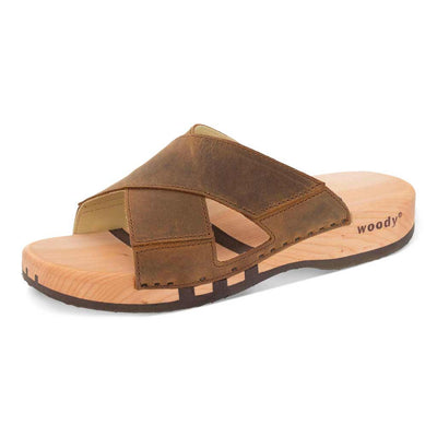 carlo - biegsamer nachhaltiger holzsohle, der bestseller, holzclogs woody, woody schuhe, woody shoes, handgemachte holzschuhe aus österreich, kärnten, farbe: tabacco (braun)