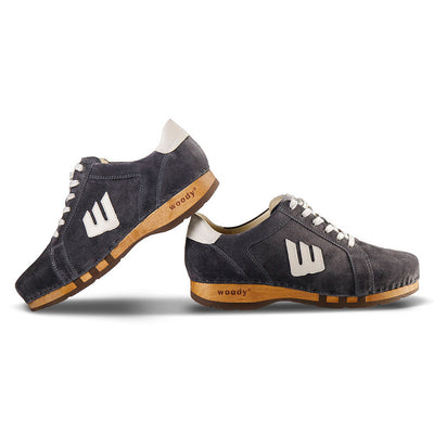 [Graphit-Creme] Wayne Herren Clog Sneaker, Herrenclog Sneaker, sneakers clogs herren mit biegsamer nachhaltiger holzsohle, der bestseller, holzclogs woody, woody schuhe, woody shoes, handgemachte holzschuhe aus österreich, kärnten, farbe: navi-creme