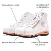 [Weiss] Roxy Damen Clog Sneaker mit hohem schaft und biegsamer nachhaltiger holzsohle, farbe: weiss (glattleder), holzclogs woody, woody schuhe, woody shoes, handgemachte holzschuhe aus österreich, kärnten
