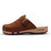 woody Cleo Damen Clog in Cognac, Seitenansicht, handgemacht in Österreich