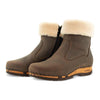 elke, clog stiefel damen mit biegsamer nachhaltiger holzsohle, lammfellfutter und kragen, farbe: caffe, holzclogs woody, woody schuhe, woody shoes, handgemachte holzschuhe aus österreich, kärnten