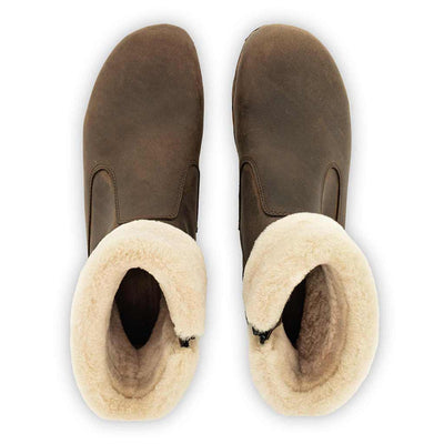 elke, clog stiefel damen mit biegsamer nachhaltiger holzsohle, lammfellfutter und kragen, farbe: caffe, holzclogs woody, woody schuhe, woody shoes, handgemachte holzschuhe aus österreich, kärnten