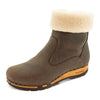 elke, clog stiefel damen mit biegsamer nachhaltiger holzsohle, lammfellfutter und kragen, farbe: caffe, holzclogs woody, woody schuhe, woody shoes, handgemachte holzschuhe aus österreich, kärnten