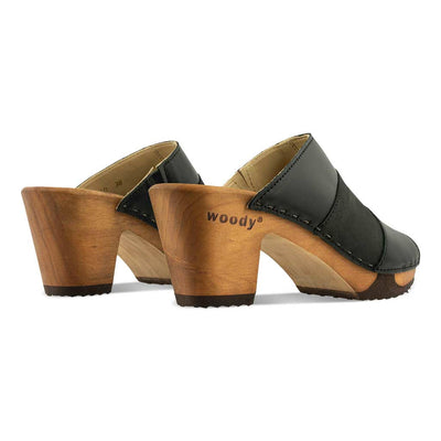 ella clog pantolette mit absatz von woody holzschuhe, farbe: schwarz-nero