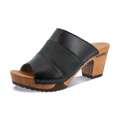 ella clog pantolette mit absatz von woody holzschuhe, farbe: schwarz-nero