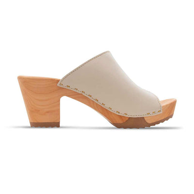 [Creme] Elly Clogs Damen Pantolette von woody. elly, farbe: creme, clogs pantolette damen mit absatz mit biegsamer nachhaltiger weidenholzsohle, holzclogs woody, woody schuhe, woody shoes, handgemachte holzschuhe aus österreich, kärnten