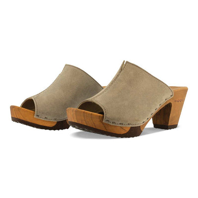 elly, farbe: sand_clogs pantolette damen mit absatz mit biegsamer nachhaltiger weidenholzsohle, holzclogs woody, woody schuhe, woody shoes, handgemachte holzschuhe aus österreich, kärnten
