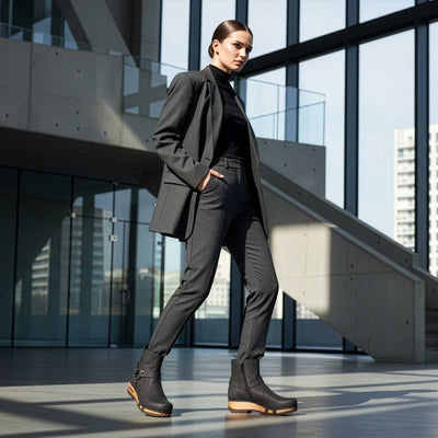 [Nero] elya, clog stiefelette damen mit biegsamer nachhaltiger holzsohle, farbe: nero (schwarz), holzclogs woody, woody schuhe, woody shoes, handgemachte holzschuhe aus österreich, kärnten