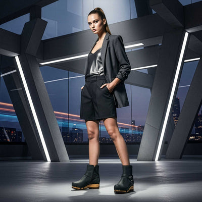 [Nero] elya, clog stiefelette damen mit biegsamer nachhaltiger holzsohle, farbe: nero (schwarz), holzclogs woody, woody schuhe, woody shoes, handgemachte holzschuhe aus österreich, kärnten