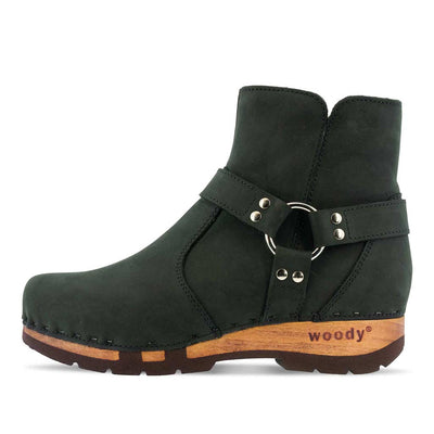 elya, clog stiefelette damen mit biegsamer nachhaltiger holzsohle, farbe: nero (schwarz), holzclogs woody, woody schuhe, woody shoes, handgemachte holzschuhe aus österreich, kärnten