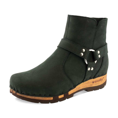 elya, clog stiefelette damen mit biegsamer nachhaltiger holzsohle, farbe: nero (schwarz), holzclogs woody, woody schuhe, woody shoes, handgemachte holzschuhe aus österreich, kärnten