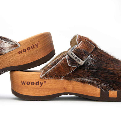 erika fell damen clog von woody, farbe: fell natur (tricolore rinderfell)