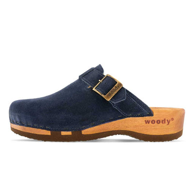 [Navy] Erika Damen Clog, farbe: sand alias warm gray_clogs damen mit biegsamer nachhaltiger weidenholzsohle, holzclogs woody, woody schuhe, woody shoes, handgemachte holzschuhe aus österreich, traktor