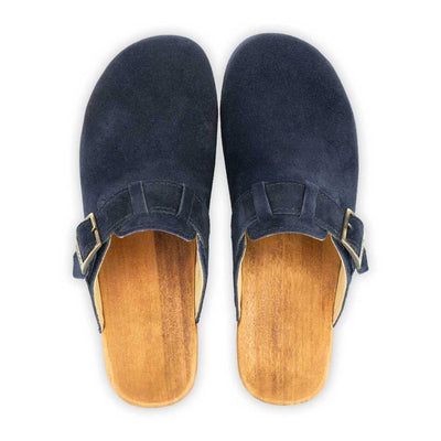 [Navy] Erika Damen Clog, farbe: sand alias warm gray_clogs damen mit biegsamer nachhaltiger weidenholzsohle, holzclogs woody, woody schuhe, woody shoes, handgemachte holzschuhe aus österreich, traktor
