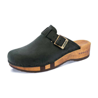 erika, farbe: nero alias schwarz_clogs damen mit biegsamer nachhaltiger weidenholzsohle, holzclogs woody, woody schuhe, woody shoes, handgemachte holzschuhe aus österreich, kärnten