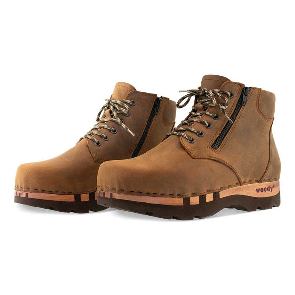 [Tabacco] Fabio Herren Clog - Boots / Stiefel mit biegsamer, nachhaltiger Holzsohle. Farbe: tabacco (braun). Holzclogs Woody Schuhe, Woody Shoes, handgemachte Holzschuhe aus Österreich, Kärnten