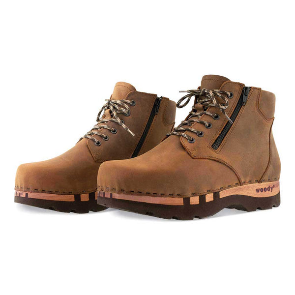 [Tabacco] Fabio Herren Clog - Boots / Stiefel mit biegsamer, nachhaltiger Holzsohle. Farbe: tabacco (braun). Holzclogs Woody Schuhe, Woody Shoes, handgemachte Holzschuhe aus Österreich, Kärnten