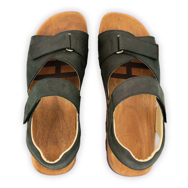 [Nero] Felix Herren Clog Sandale, farbe: nero alias schwarz-sandalen-clogs-herren, mit biegsamer nachhaltiger weidenholzsohle, holzclogs woody, woody schuhe, woody shoes, handgemachte holzschuhe aus österreich, kärnten