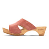 fiona-farbe: flamingo, pantoletten clogs damen mit biegsamer nachhaltiger Holzsohle,holzclogs woody, woody schuhe, woody shoes, handgemachte holzschuhe aus österreich, kärnten