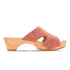 fiona-farbe: flamingo, pantoletten clogs damen mit biegsamer nachhaltiger Holzsohle,holzclogs woody, woody schuhe, woody shoes, handgemachte holzschuhe aus österreich, kärnten