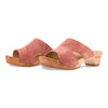 fiona-farbe: flamingo, pantoletten clogs damen mit biegsamer nachhaltiger Holzsohle,holzclogs woody, woody schuhe, woody shoes, handgemachte holzschuhe aus österreich, kärnten