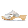 fiona-farbe: silber, pantoletten clogs damen mit biegsamer nachhaltiger Holzsohle,holzclogs woody, woody schuhe, woody shoes, handgemachte holzschuhe aus österreich, kärnten