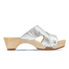 fiona-farbe: silber, pantoletten clogs damen mit biegsamer nachhaltiger Holzsohle,holzclogs woody, woody schuhe, woody shoes, handgemachte holzschuhe aus österreich, kärnten