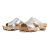 fiona-farbe: silber, pantoletten clogs damen mit biegsamer nachhaltiger Holzsohle,holzclogs woody, woody schuhe, woody shoes, handgemachte holzschuhe aus österreich, kärnten
